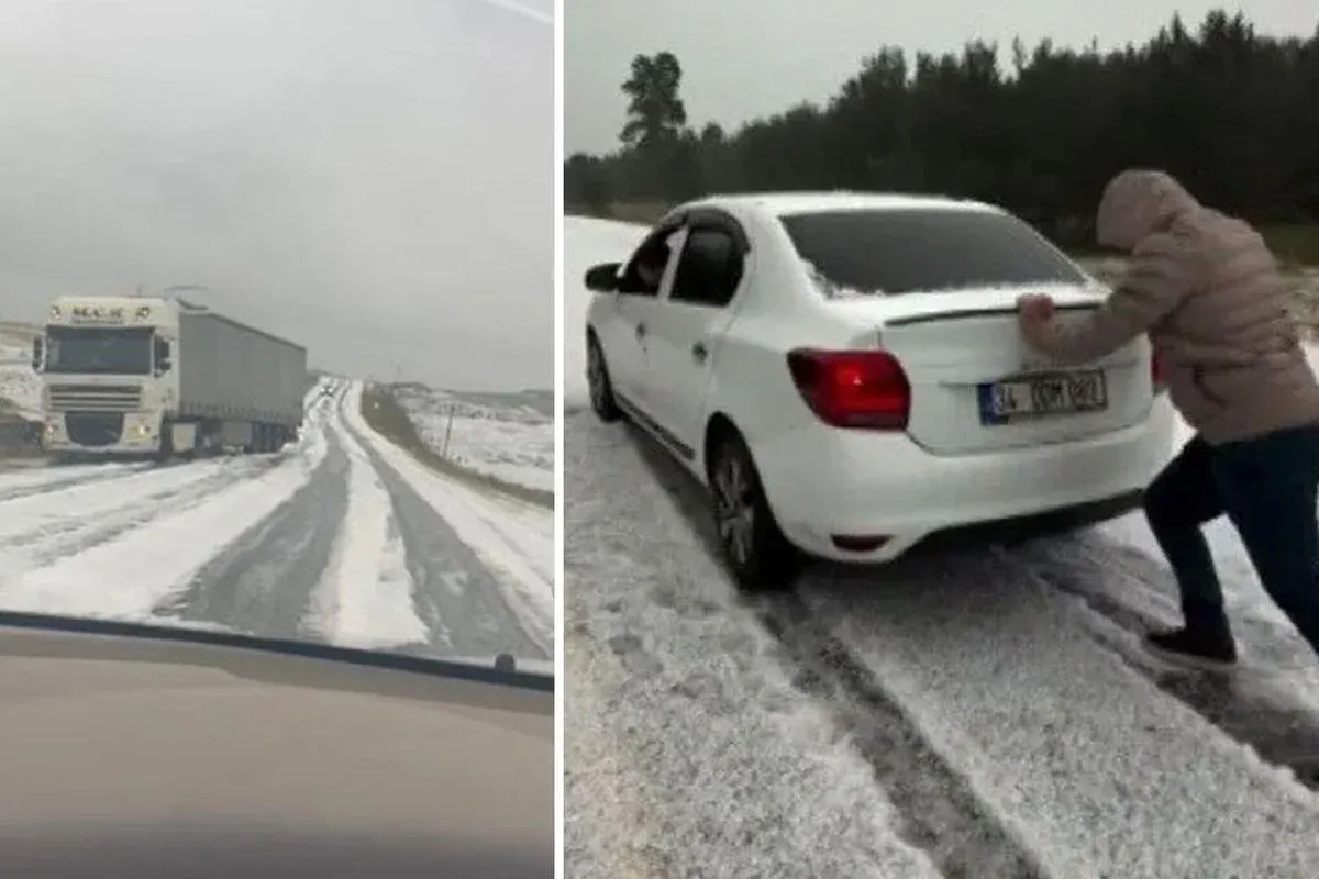 Ağustos ayında her yer beyaza büründü, araçlar yollarda mahsur kaldı