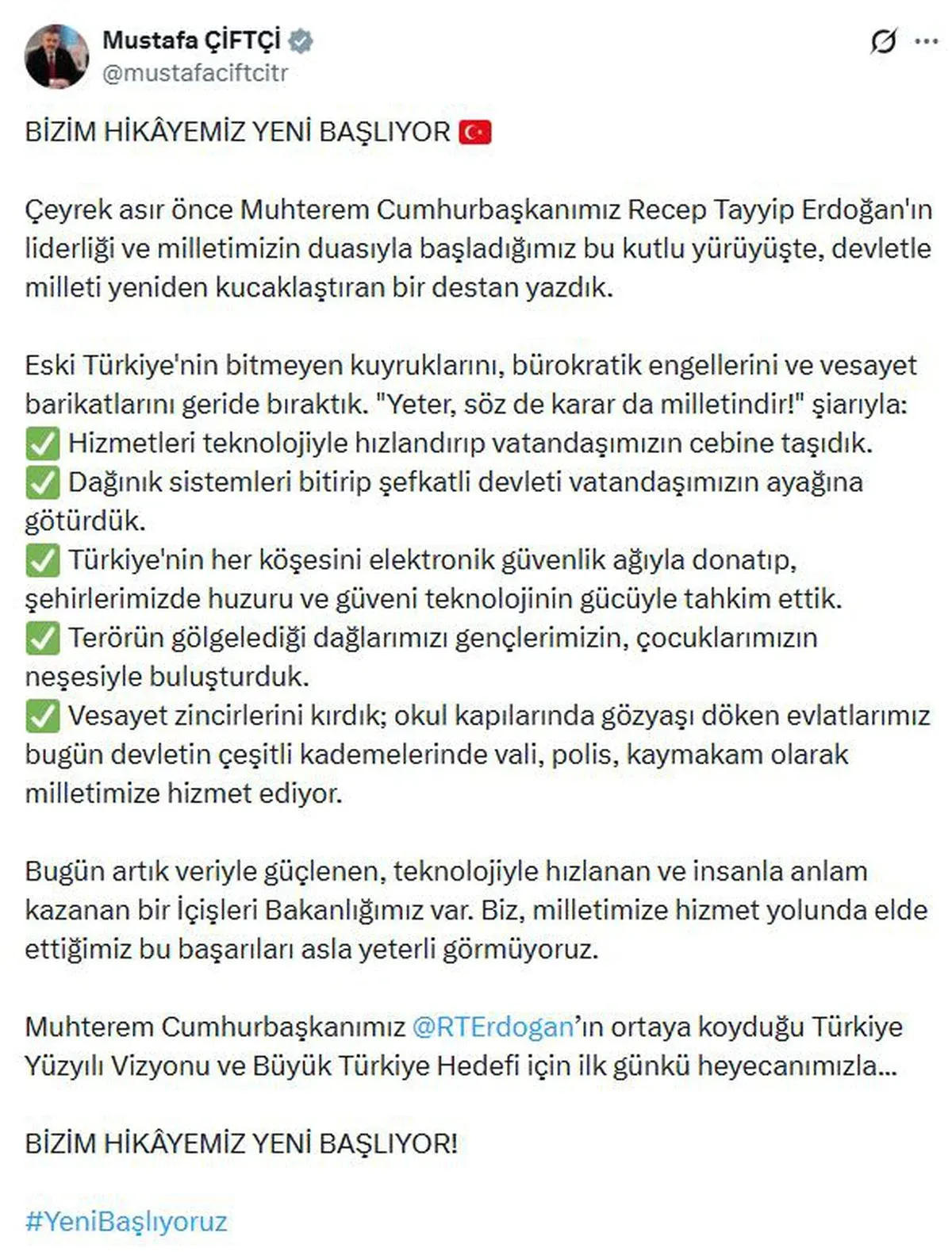 Bakan Çiftçi: Devletle milleti yeniden kucaklaştıran bir destan yazdık