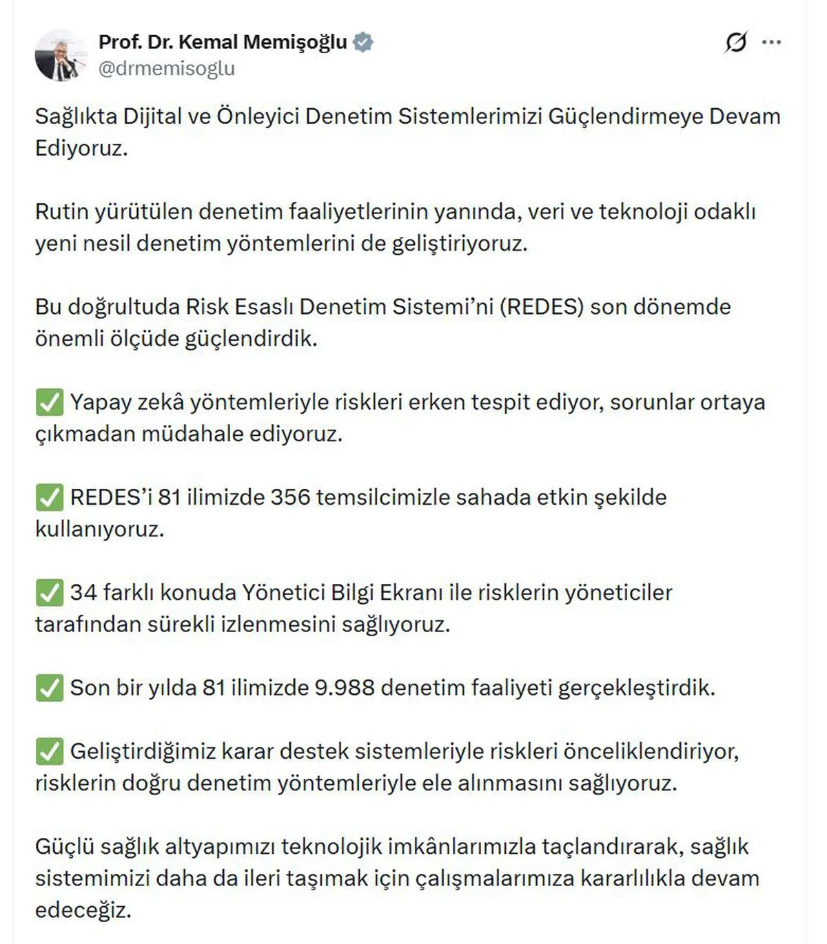 Bakan Memişoğlu: Son bir yılda 81 ilimizde 9 bin 988 denetim faaliyeti gerçekleştirdik