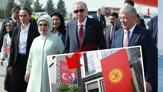 Cumhurbaşkanı Erdoğan Kırgızistan'da | Kalacağı otele bu pankartı astılar