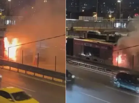 Kağıthane'de faciadan dönüldü! Seyir halindeki metrobüs alev aldı; yolcular tahliye edildi