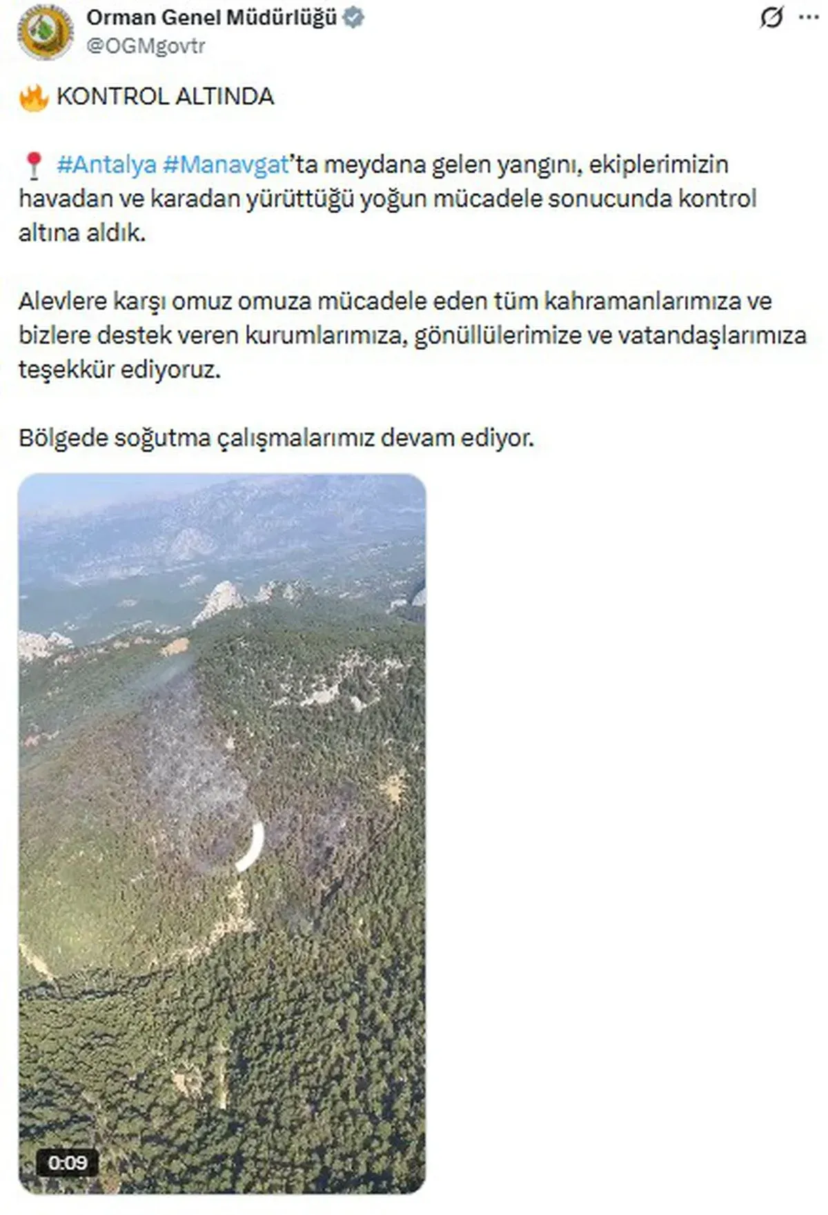 OGM: Manavgat'taki yangın kontrol altına alındı
