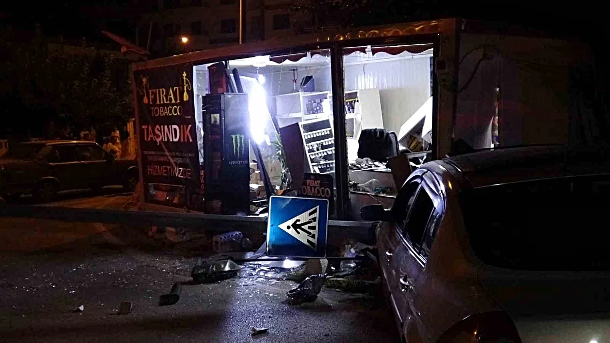 Malatya'da kontrolden çıkan otomobil konteyner iş yerlerine daldı, 1 esnaf yaralandı
