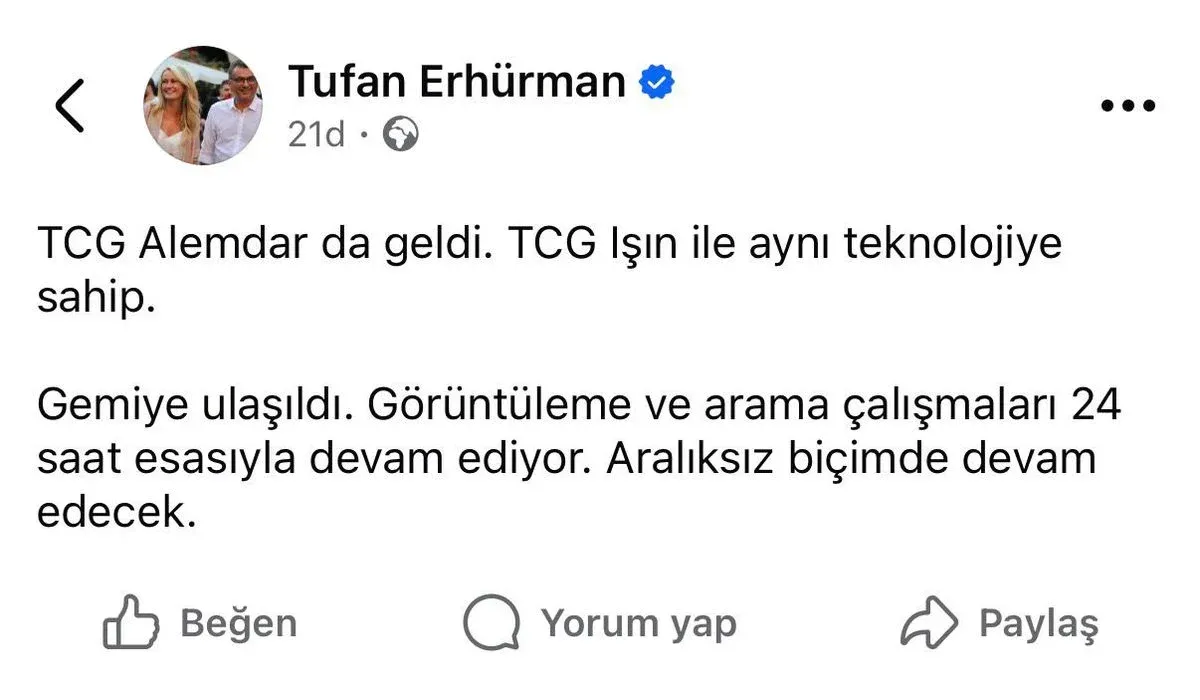 TCG Alemdar arama kurtarmaya katıldı